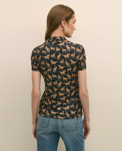 Knit Polo Shirt in Horse Print, image 3
