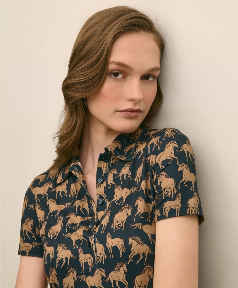 Knit Polo Shirt in Horse Print, image 4