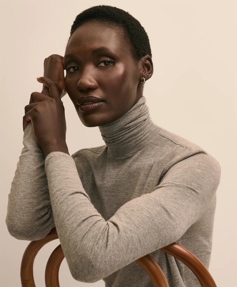 Cashmere Blend Shimmer Turtleneck, image 2