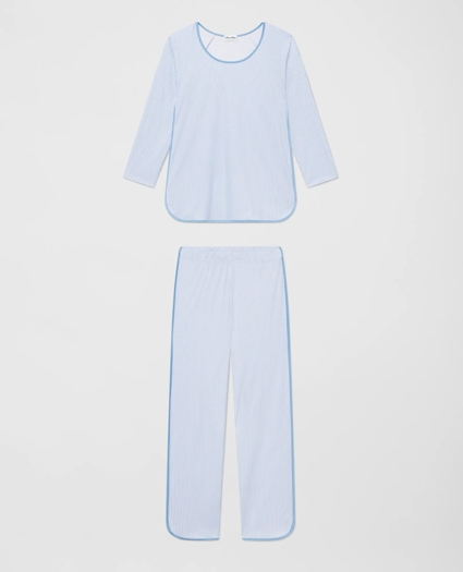 Brooks Brothers X LAKE Women's Long-Sleeve Pajamas Set in Classic Blue Oxford Stripe, image 1