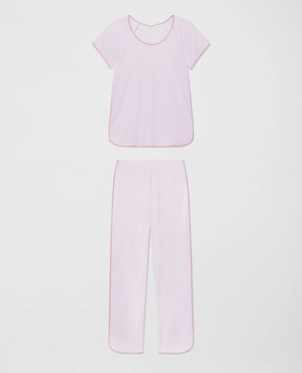 Brooks Brothers X LAKE Women's Short-Sleeve Pajamas Set in Classic Pink Oxford Stripe, image 1