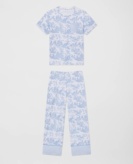 Brooks Brothers X LAKE Women's T-Shirt Pajamas Set in Classic Blue Toile, image 1