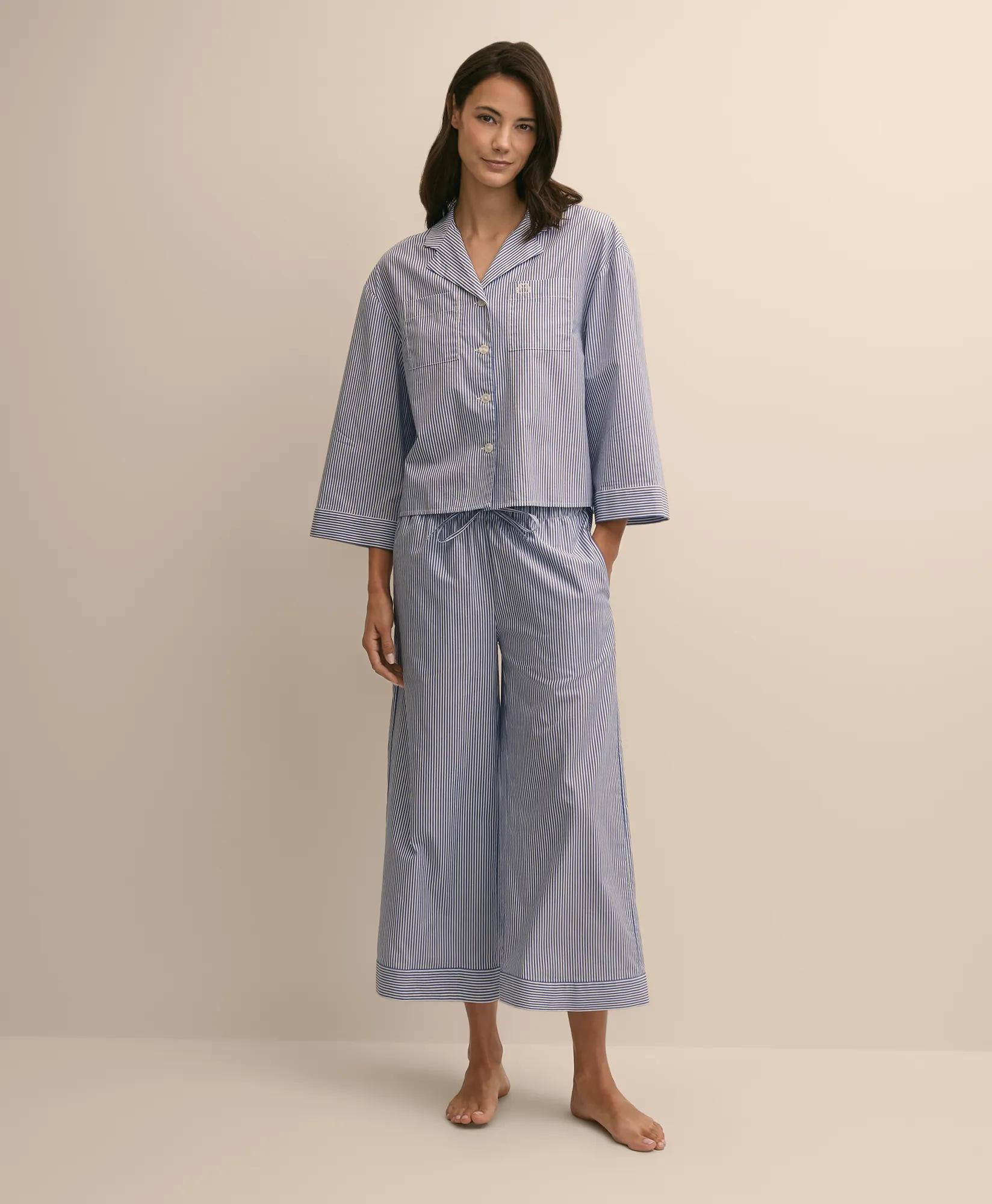 Cotton Cropped Striped Pajamas, image 1