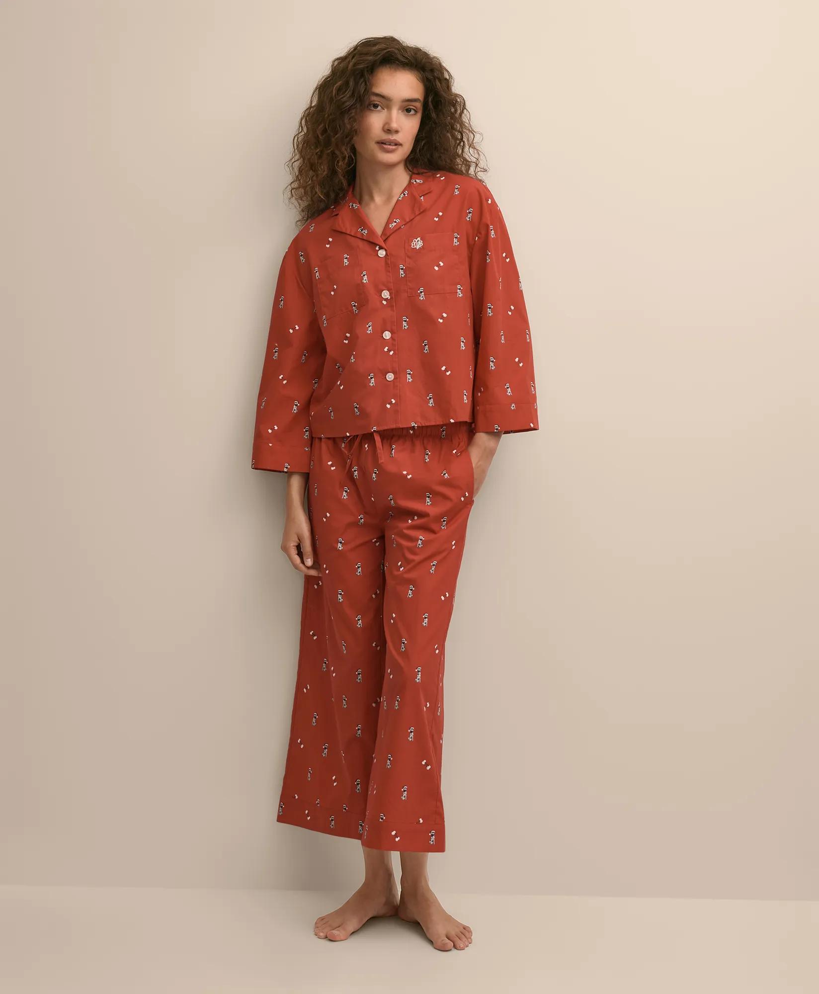 Cotton Cropped Dog-Pattern Pajamas, image 1