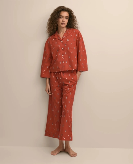 Cotton Cropped Dog-Pattern Pajamas