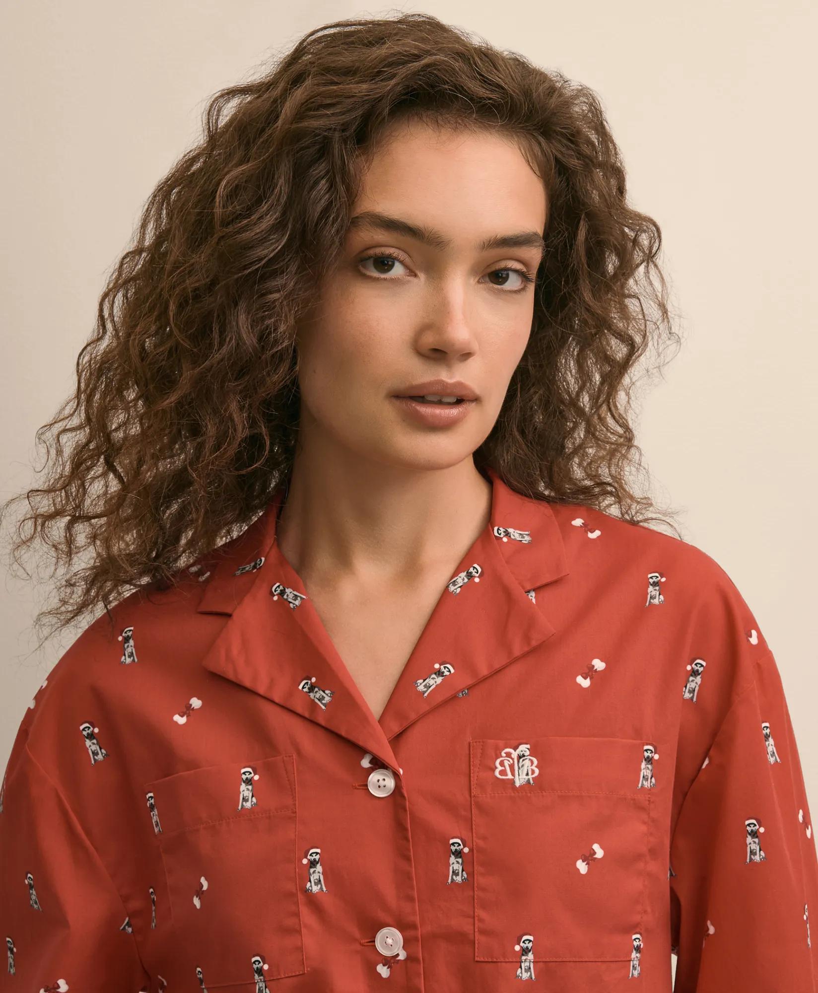Cotton Cropped Dog-Pattern Pajamas, image 2