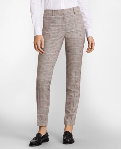 Floral Plaid Jacquard Ankle Pants, image 1