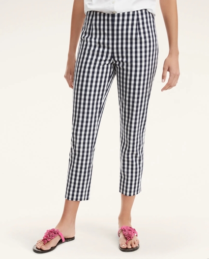 Stretch Cotton Slim Gingham Pants, image 1