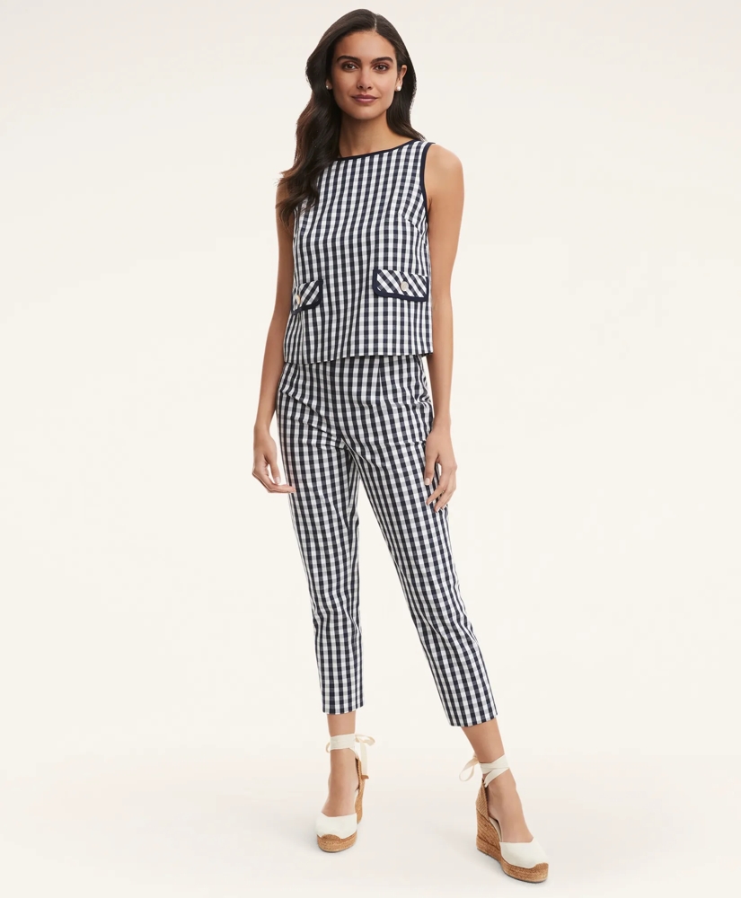 Stretch Cotton Slim Gingham Pants, image 3
