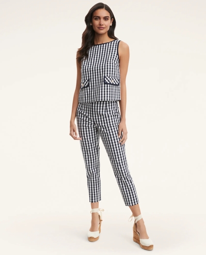 Stretch Cotton Slim Gingham Pants, image 3