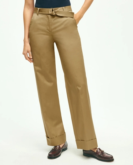Stretch Cotton Twill Belted Pants, image 1