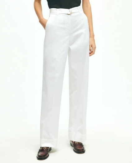 Stretch Cotton Twill Belted Pants, image 1