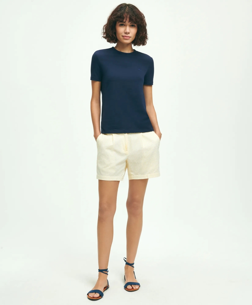 Stretch Cotton Pleated Seersucker Shorts, image 3