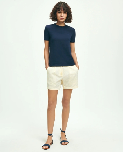 Stretch Cotton Pleated Seersucker Shorts, image 3