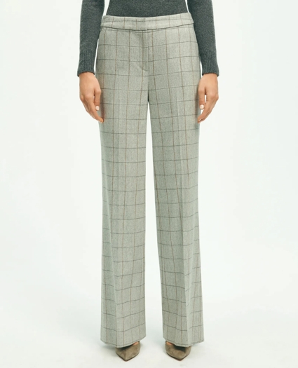 Merino Wool Cashmere Blend Flannel Windowpane Trousers, image 1