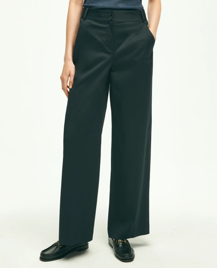 Brooks Brothers Women's Wide Leg Trousers in Pinstripe Flannel Merino Wool Blend | Navy | Size 2