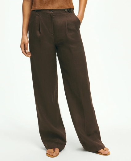 Pleated Wide-Leg Linen Trousers, image 1