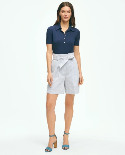 Paperbag Bermuda Shorts In Striped Seersucker Cotton Blend, image 3