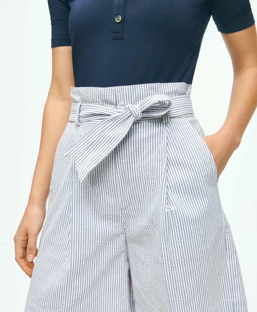 Paperbag Bermuda Shorts In Striped Seersucker Cotton Blend, image 4