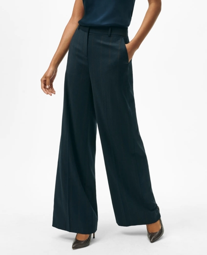 Wide Leg Trousers in Pinstripe Flannel Merino Wool Blend, image 1