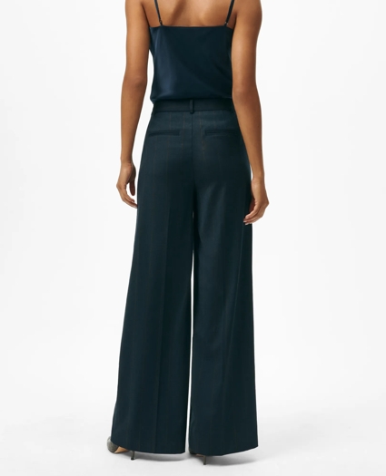 Wide Leg Trousers in Pinstripe Flannel Merino Wool Blend, image 3