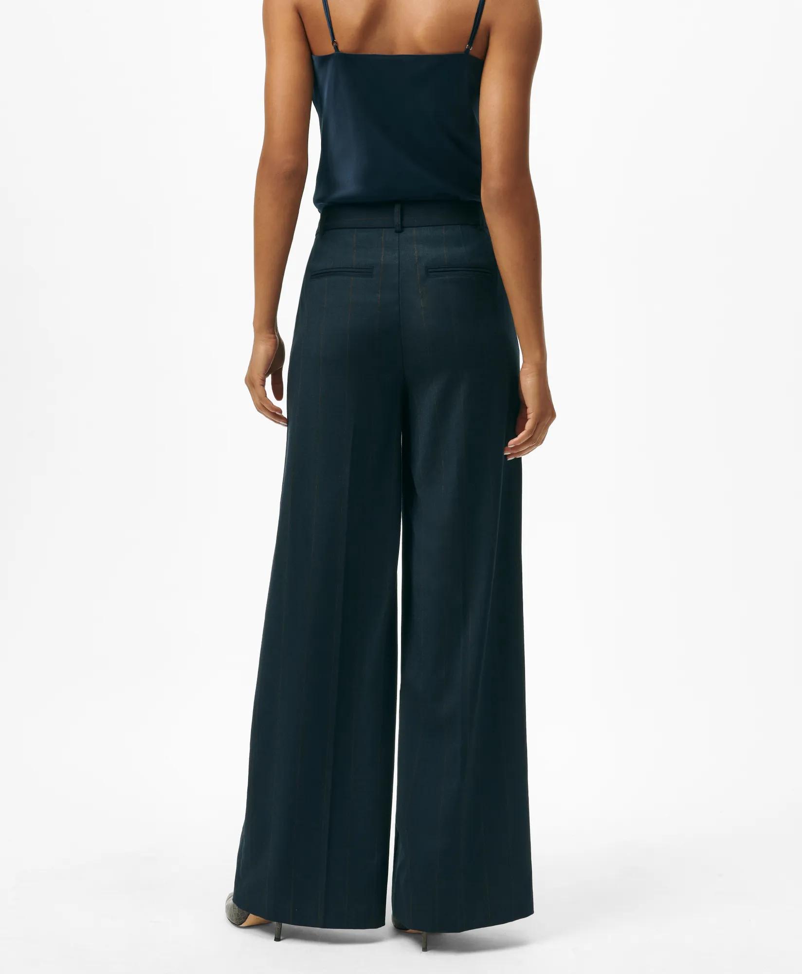 Wide Leg Trousers in Pinstripe Flannel Merino Wool Blend