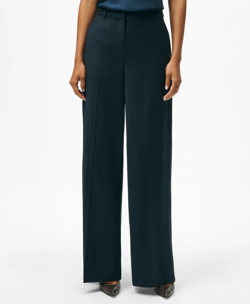 Wide Leg Trousers in Pinstripe Flannel Merino Wool Blend