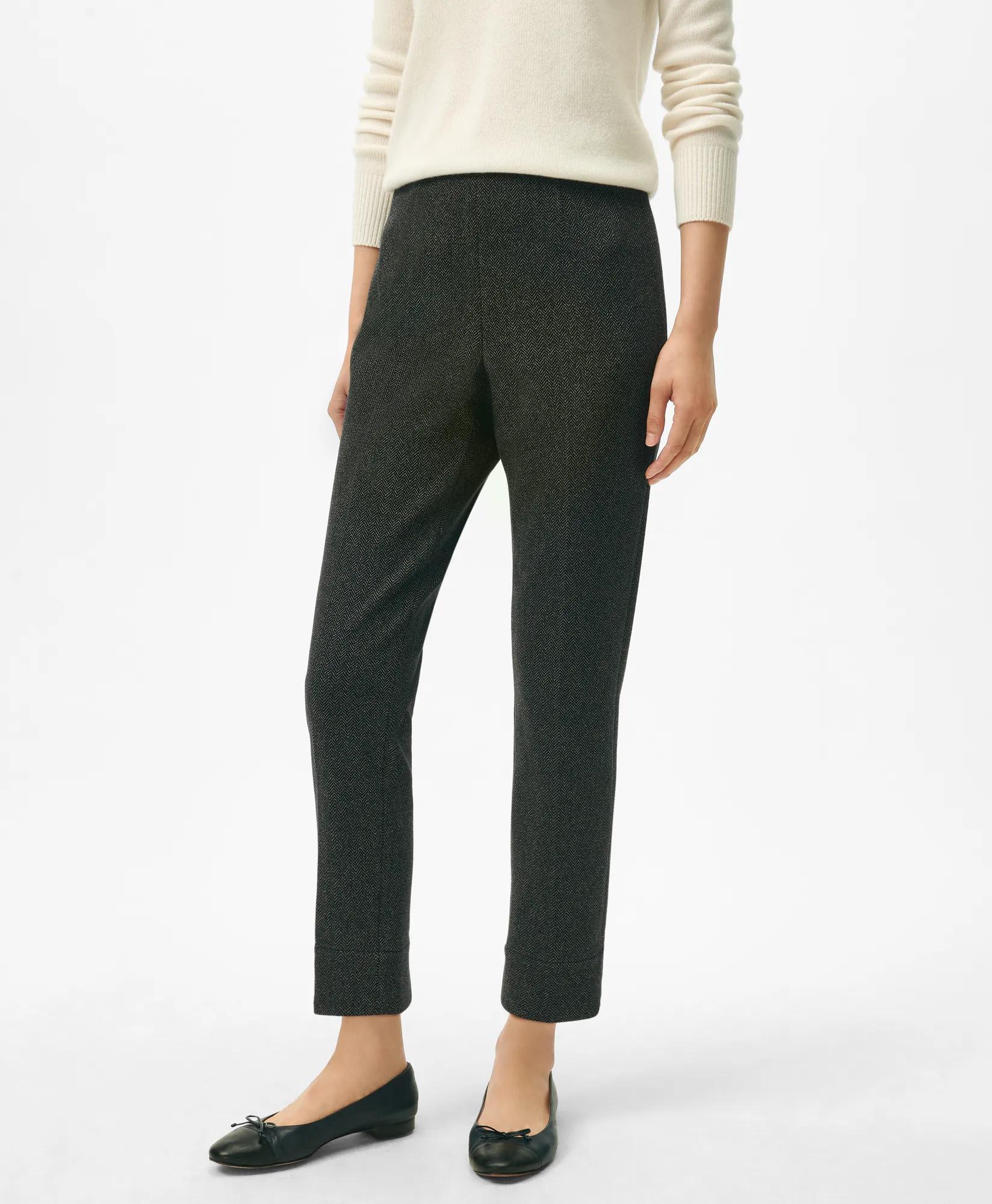 Easy Fit, Elastic Back Pants in Herringbone Stretch Cotton Blend