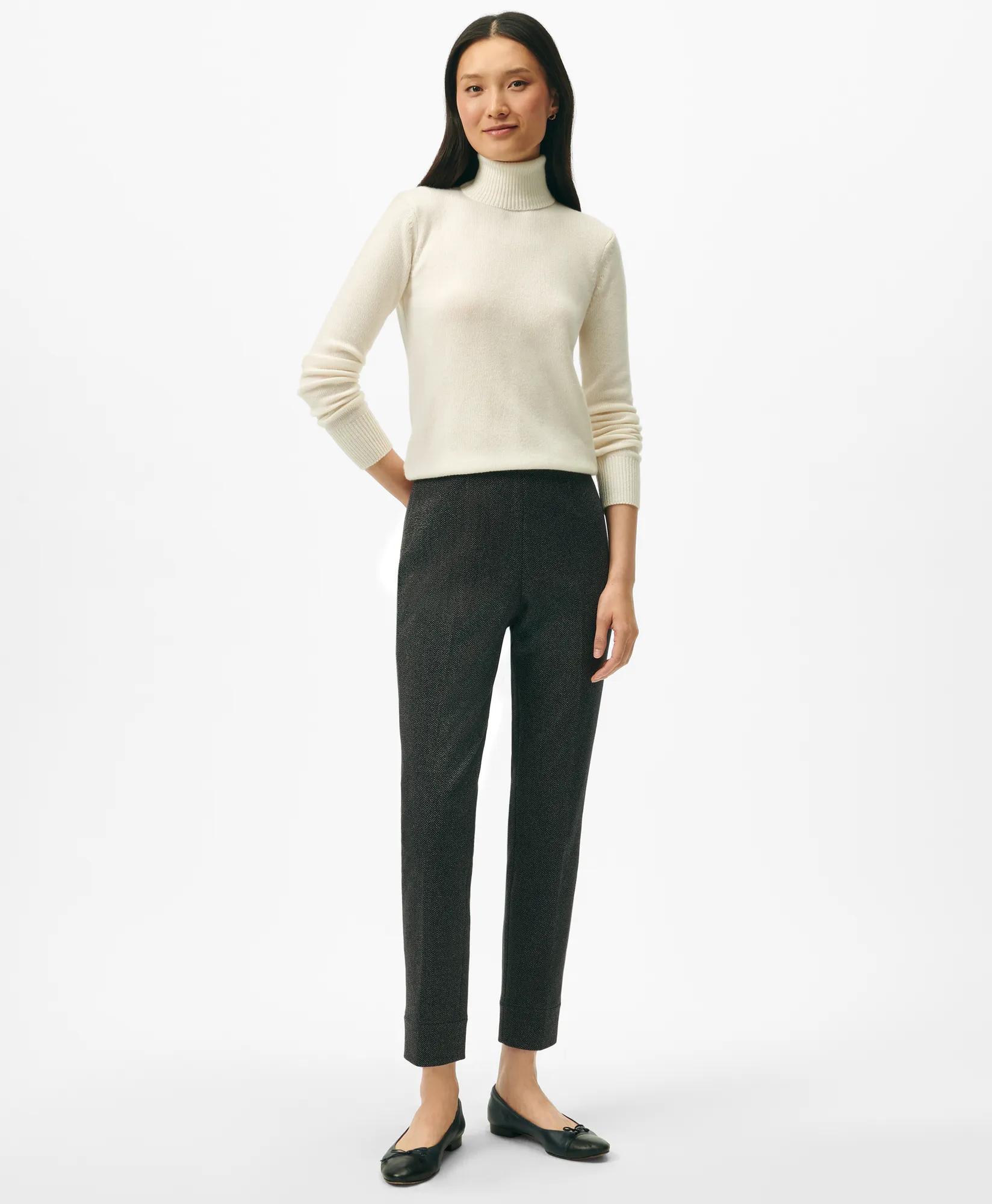 Easy Fit, Elastic Back Pants in Herringbone Stretch Cotton Blend