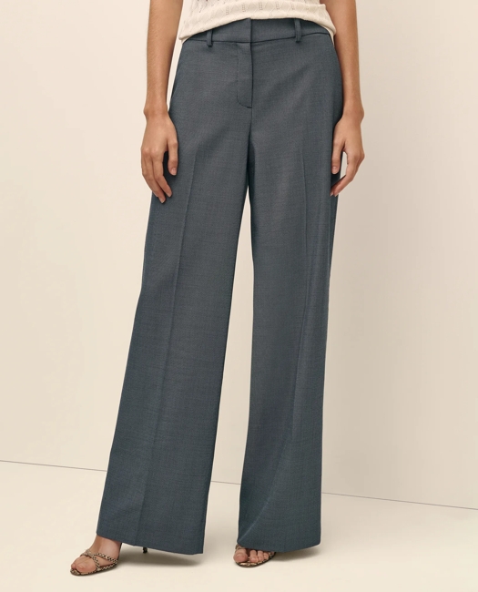 Merino Wool Blend Birdseye Wide Leg Trousers