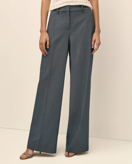 Merino Wool Blend Birdseye Wide Leg Trousers, image 2