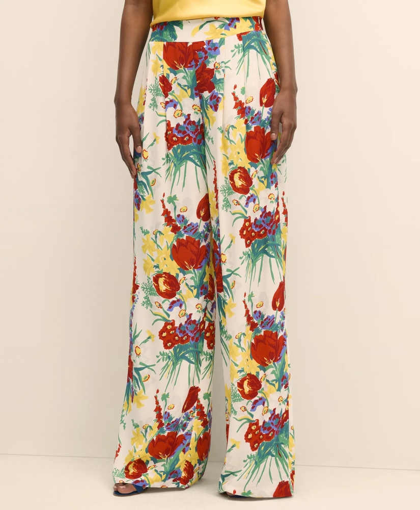 Floral Crepe Wide-Leg Pants, image 2