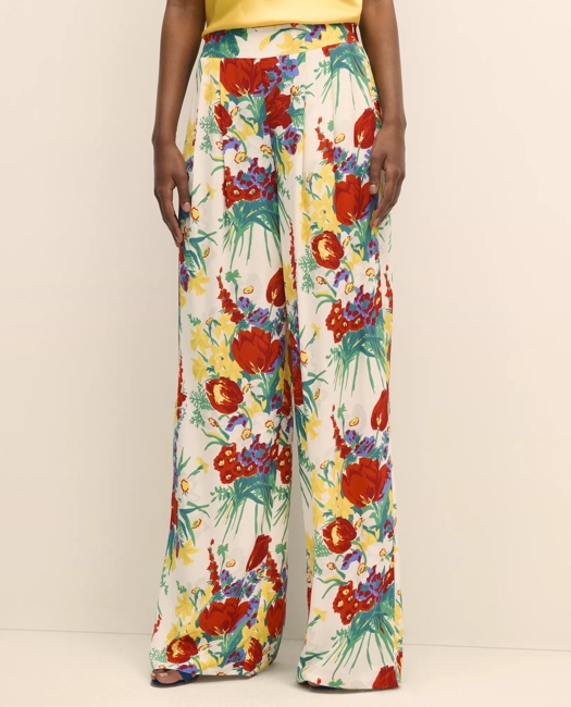Floral Crepe Wide-Leg Pants