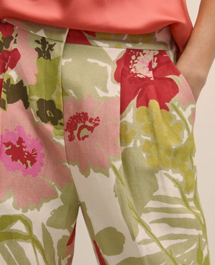 Drapey Linen-Blend Wide-Leg Floral Trousers, image 3