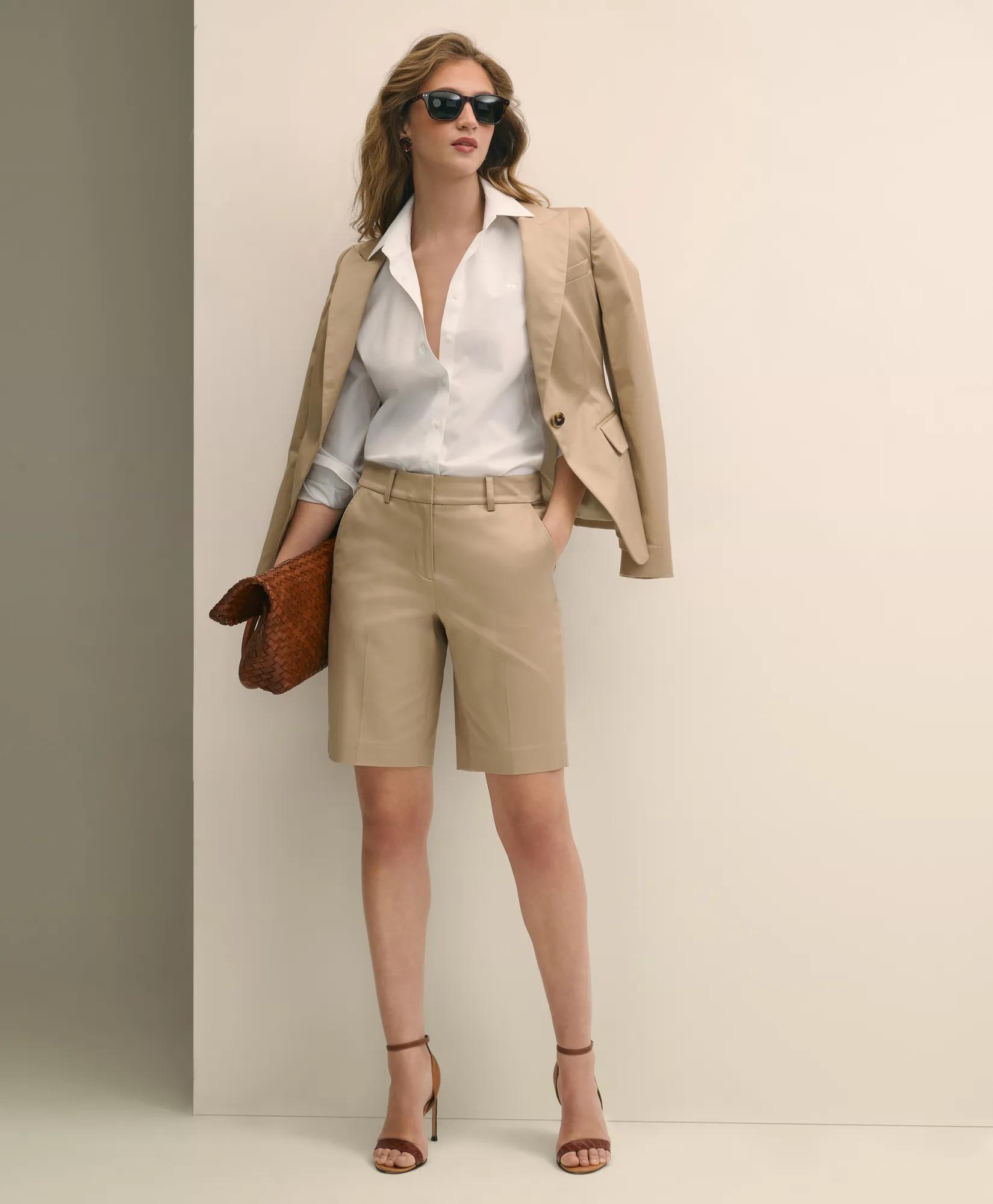 Cotton Blend Twill Bermuda Shorts - Dark Beige