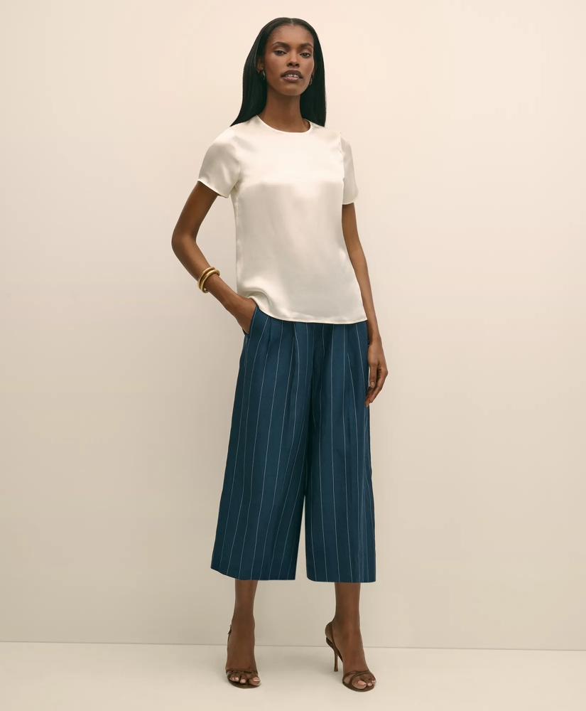 Linen-Blend Stripe Wide-Leg Culottes, image 3
