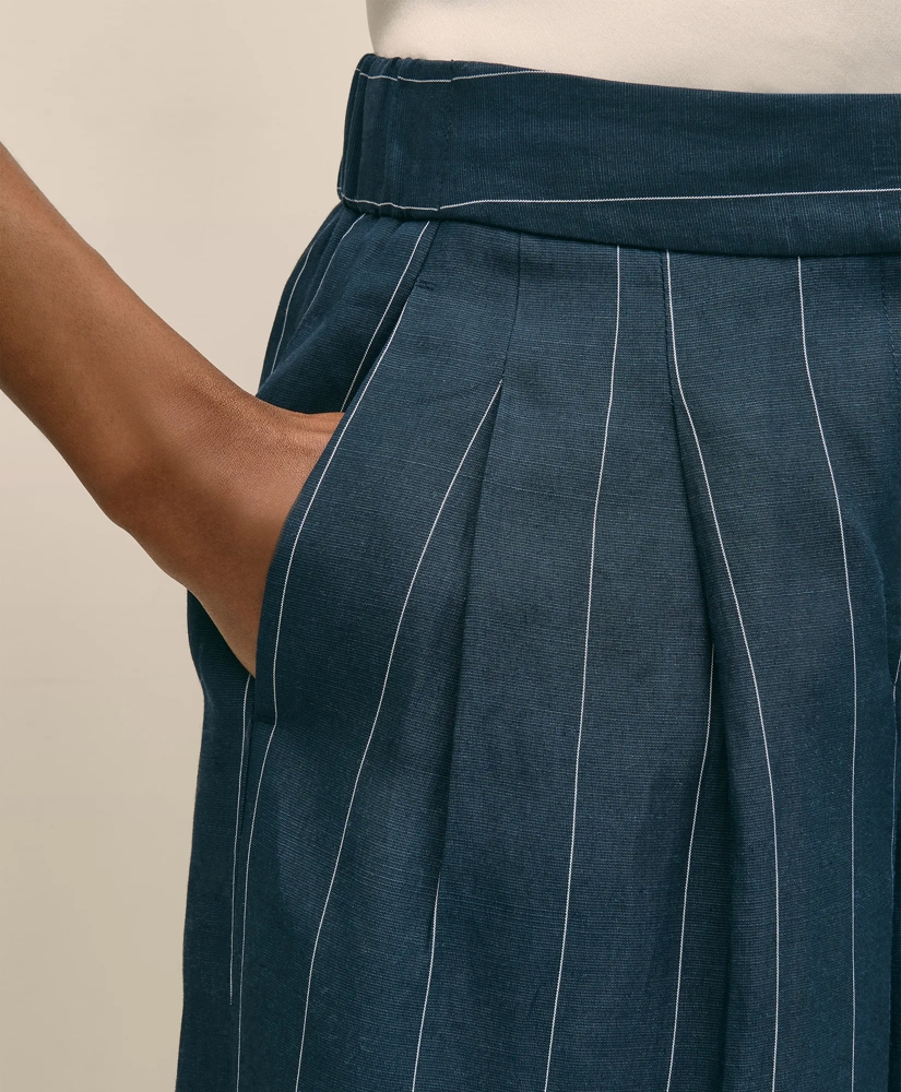 Linen-Blend Stripe Wide-Leg Culottes, image 4