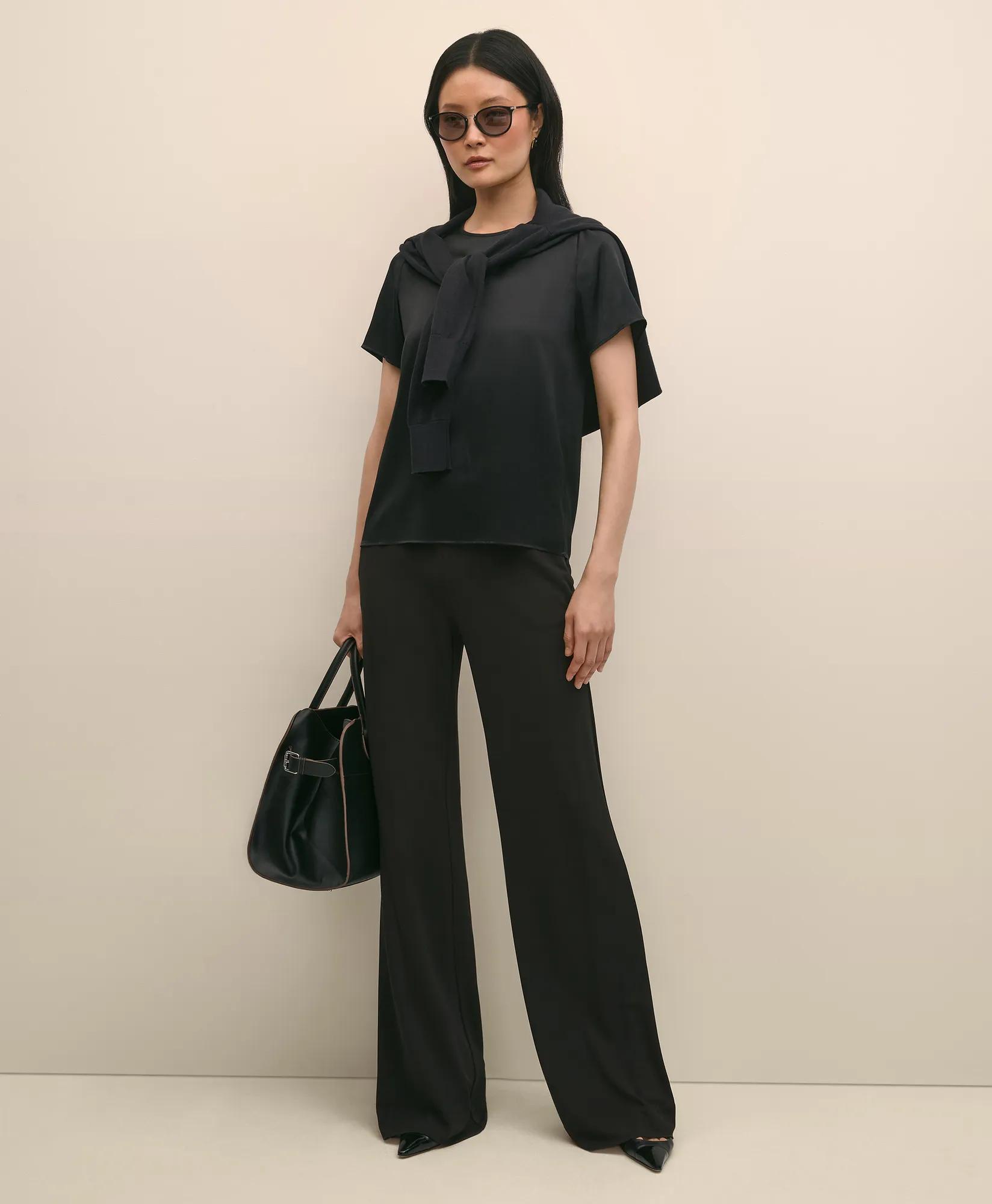 High-Waisted, Elastic Back Matte Jersey Pants, image 1