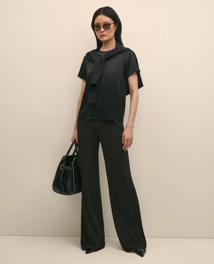 High-Waisted, Elastic Back Matte Jersey Pants, image 1