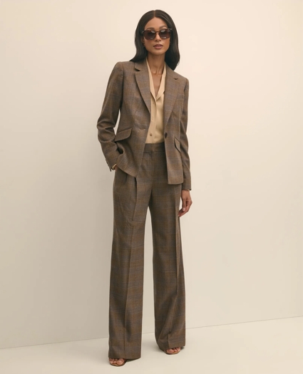 Wool Prince of Wales Plaid Wide-Leg Pants, image 1