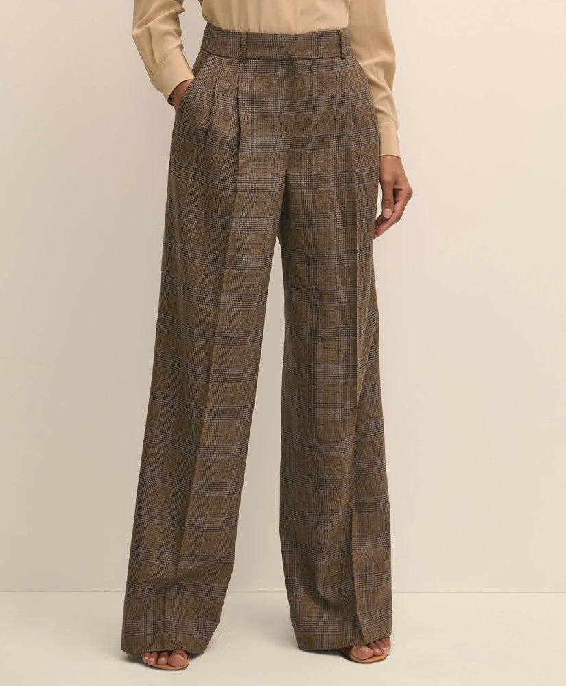 Wool Prince of Wales Plaid Wide-Leg Pants, image 2