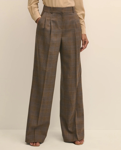 Wool Prince of Wales Plaid Wide-Leg Pants, image 2