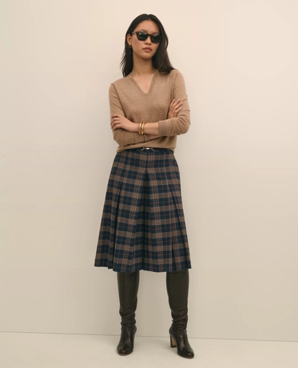 Twill Pleated Plaid Culottes, image 1