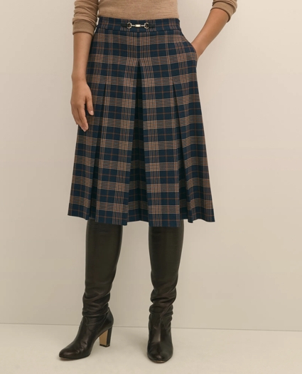 Twill Pleated Plaid Culottes, image 2
