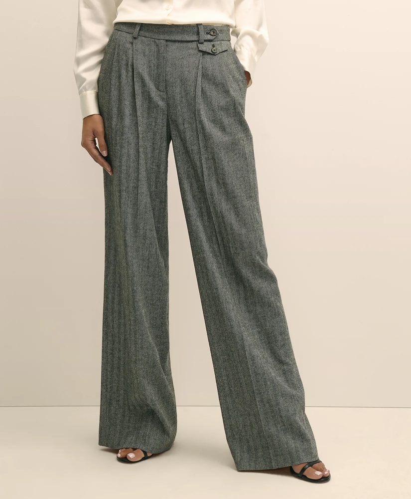 Wool Blend Pleated Herringbone Wide-Leg Pant, image 2