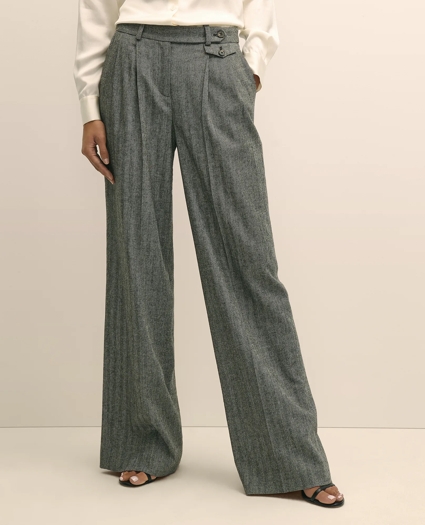 Wool Blend Pleated Herringbone Wide-Leg Pant, image 2