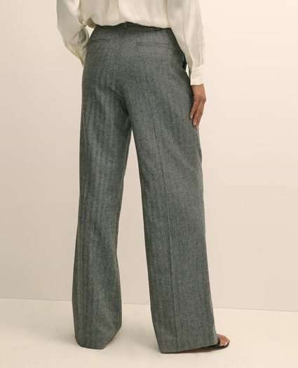 Wool Blend Pleated Herringbone Wide-Leg Pant, image 3