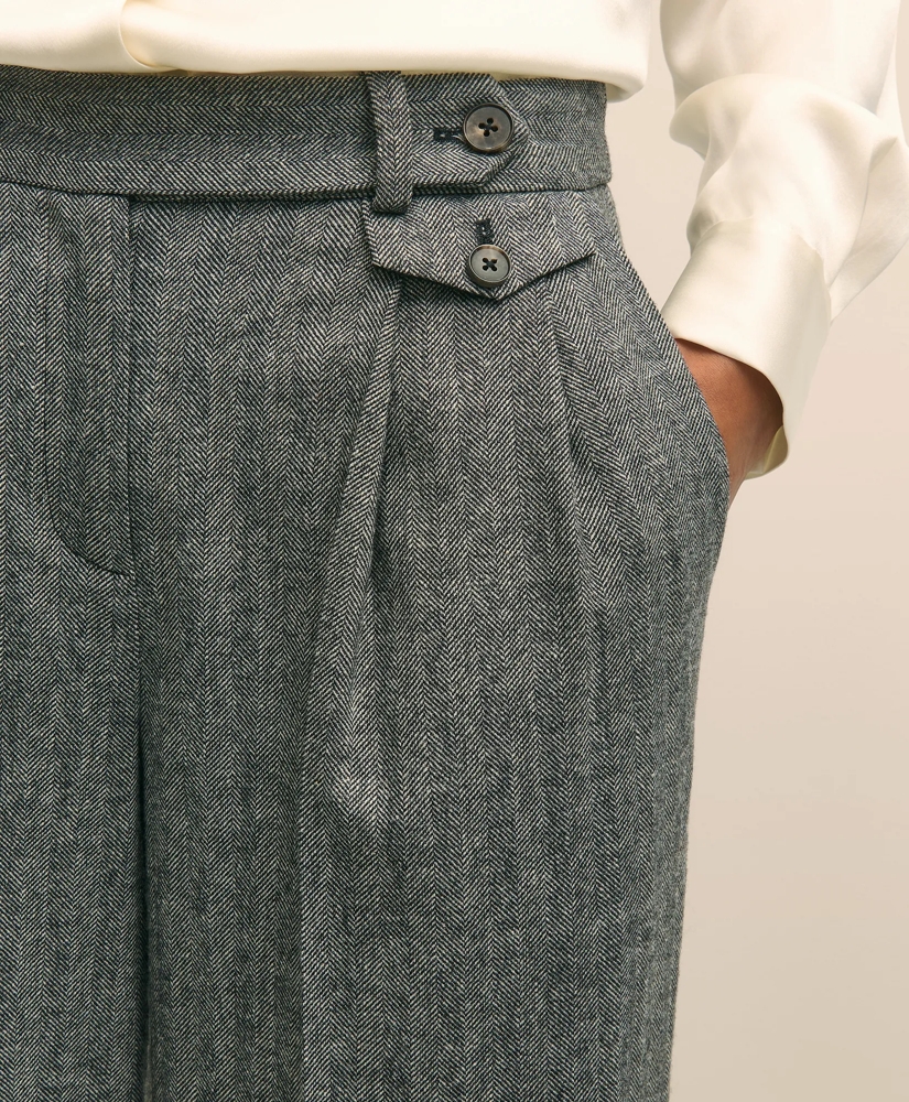 Wool Blend Pleated Herringbone Wide-Leg Pant, image 4