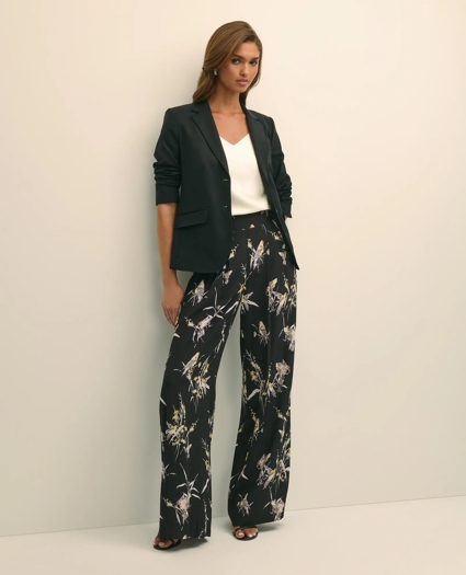 Easy Fit, Elastic Back Wide-Leg Soft Bird Print Pants, image 1