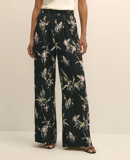 Easy Fit, Elastic Back Wide-Leg Soft Bird Print Pants, image 2